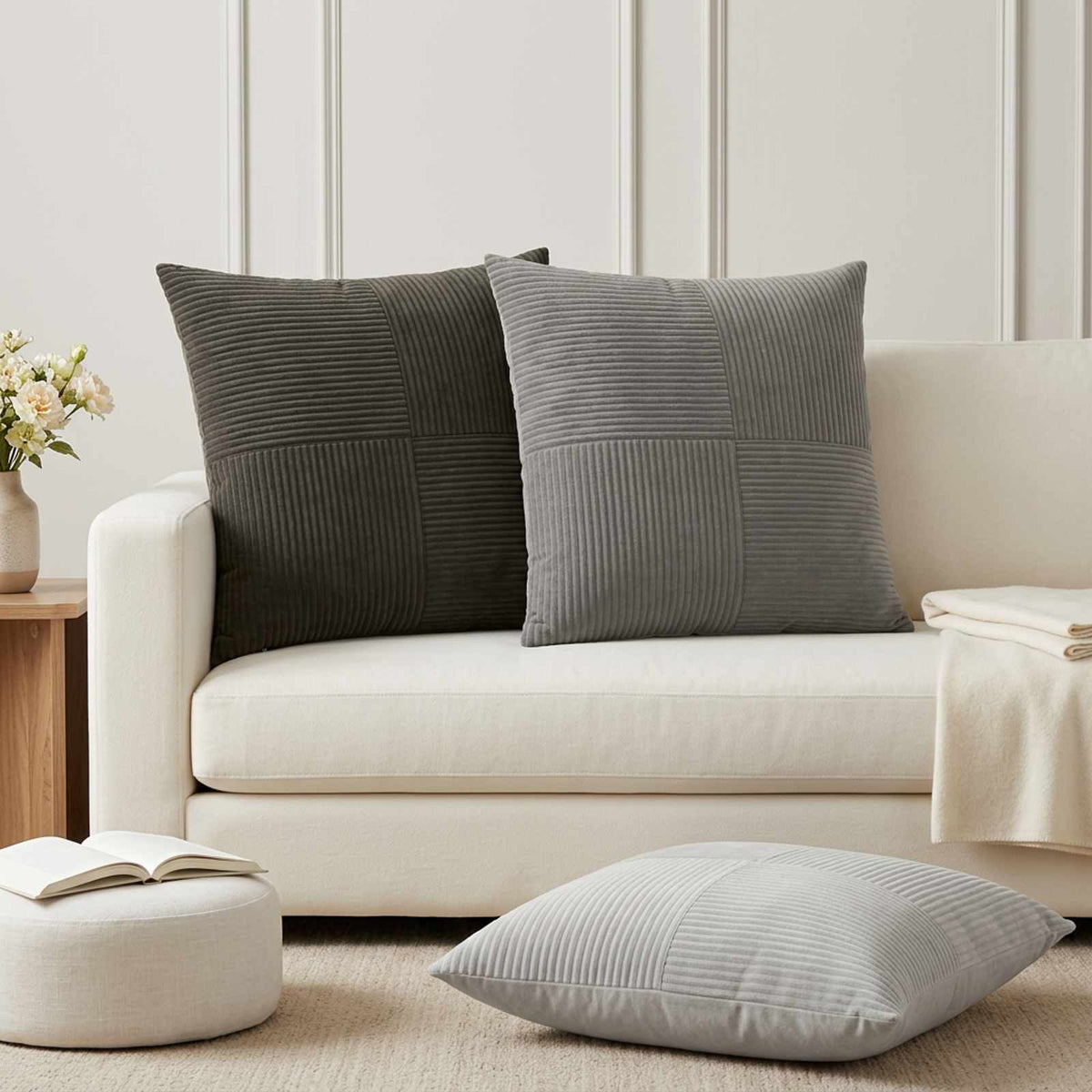 Cushion Cover 6 pcs ALMELO Anthracite 70 x 70 cm Corduroy