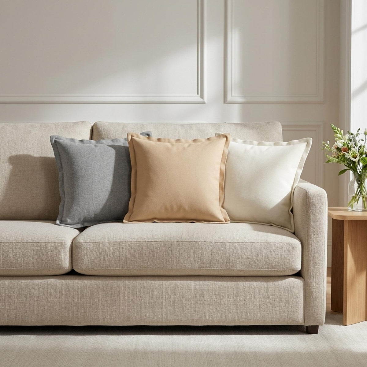 Throw Pillow 12 pcs HOUTEN Cream 40 x 40 cm Faux Linen