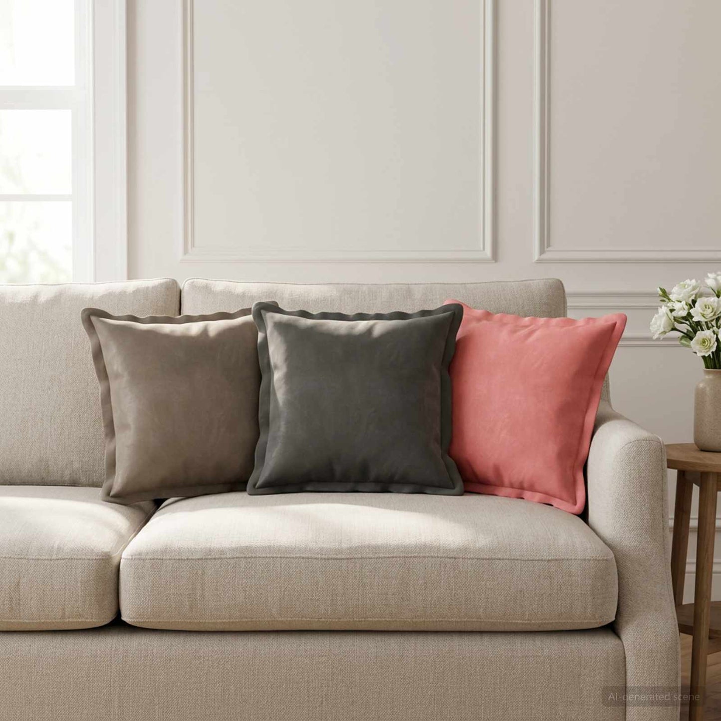 Cushion with Pillow HOUTEN 12 pcs Light Grey Velvet