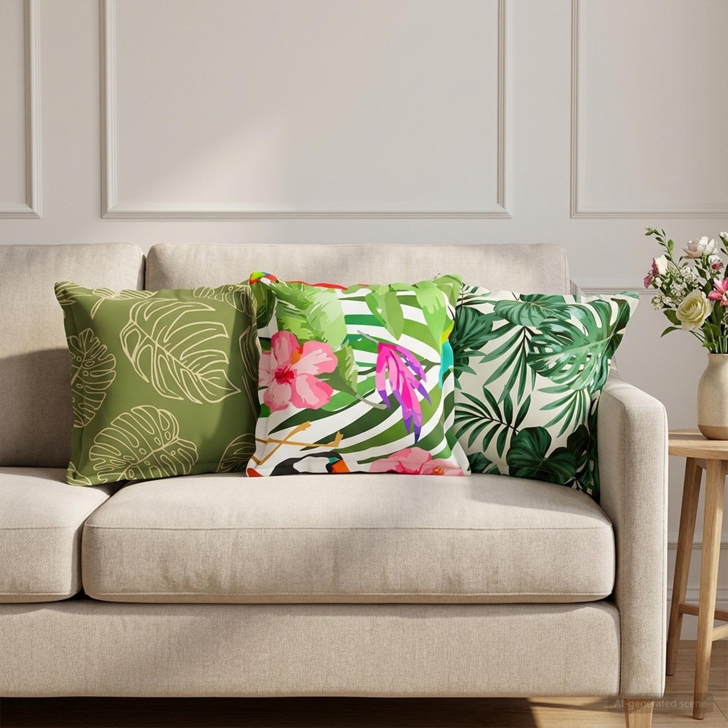 Cushion Cover 12 pcs HOUTEN Leaf Design 40 x 40 cm Polyester