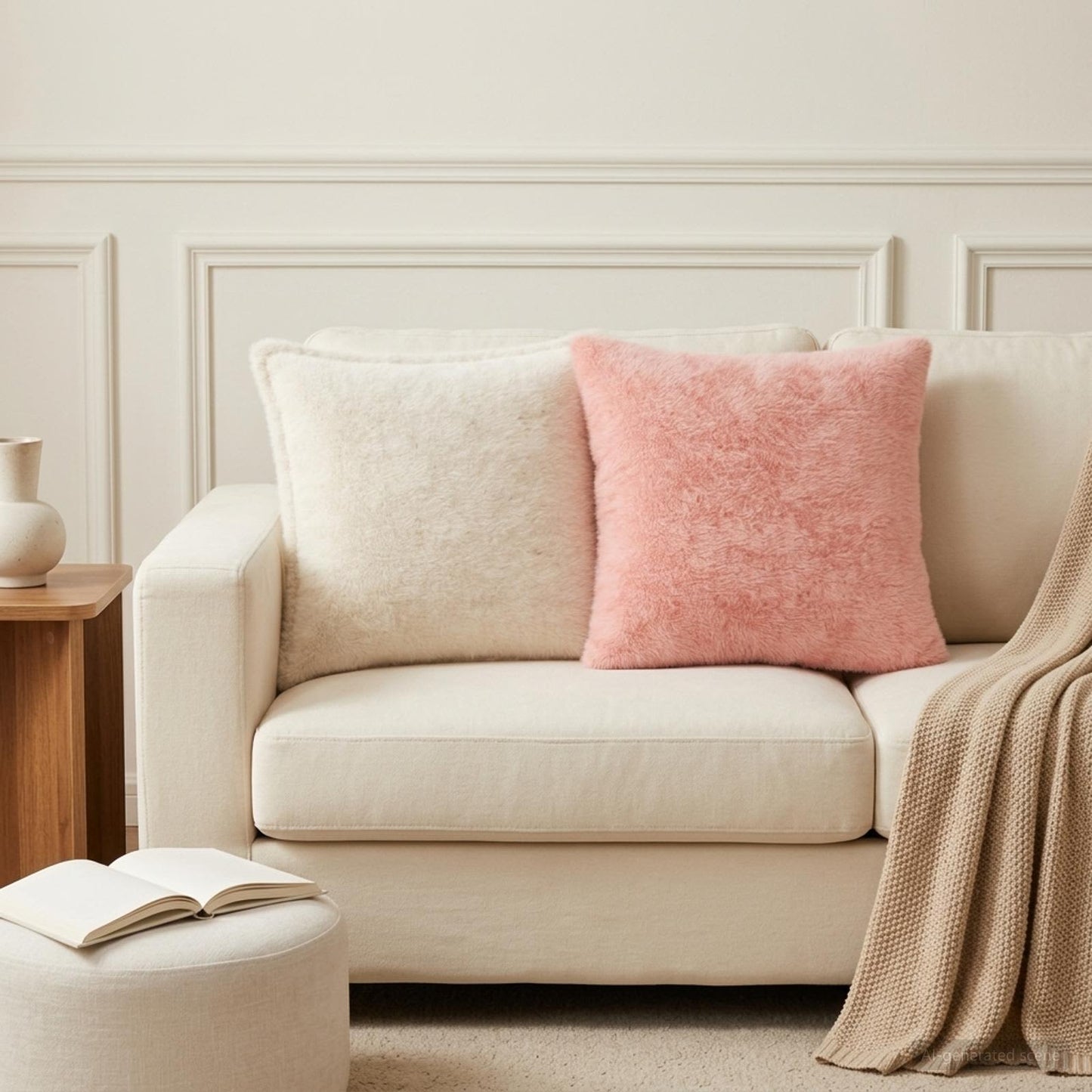 Cushion Cover 12 pcs HOUTEN Pink 40 x 40 cm Faux Rabbit Fur