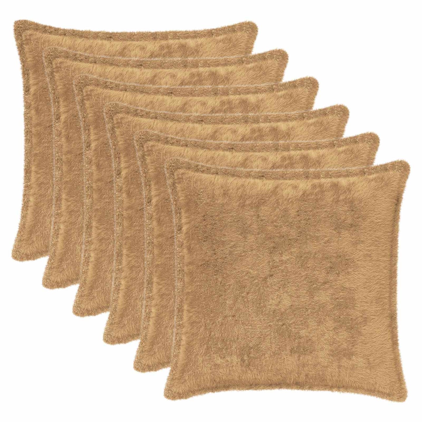 Cushion Cover 6 pcs HOUTEN Taupe 30 x 30 cm Faux Rabbit Fur