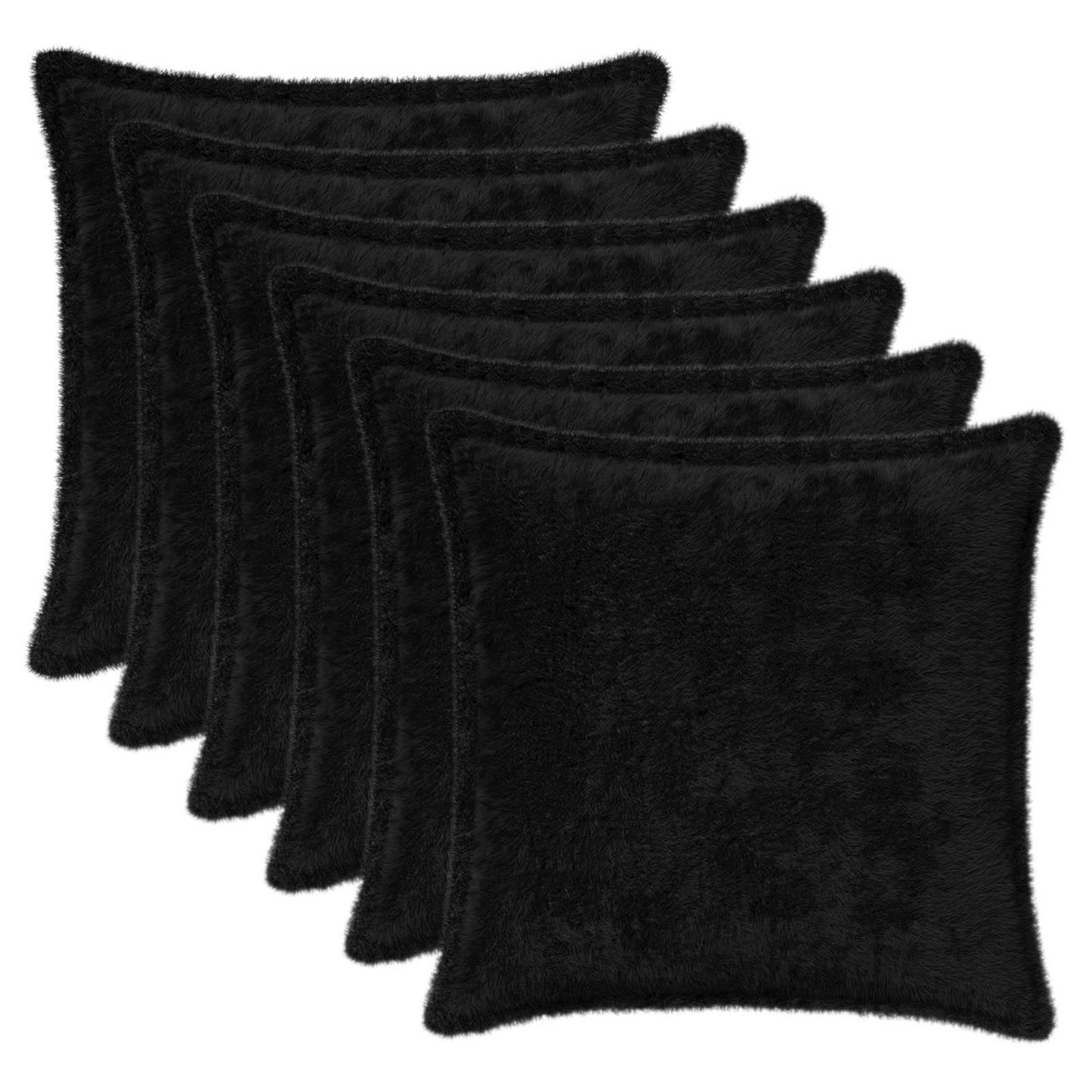 Cushion Cover 6 pcs HOUTEN Black 30 x 30 cm Faux Rabbit Fur