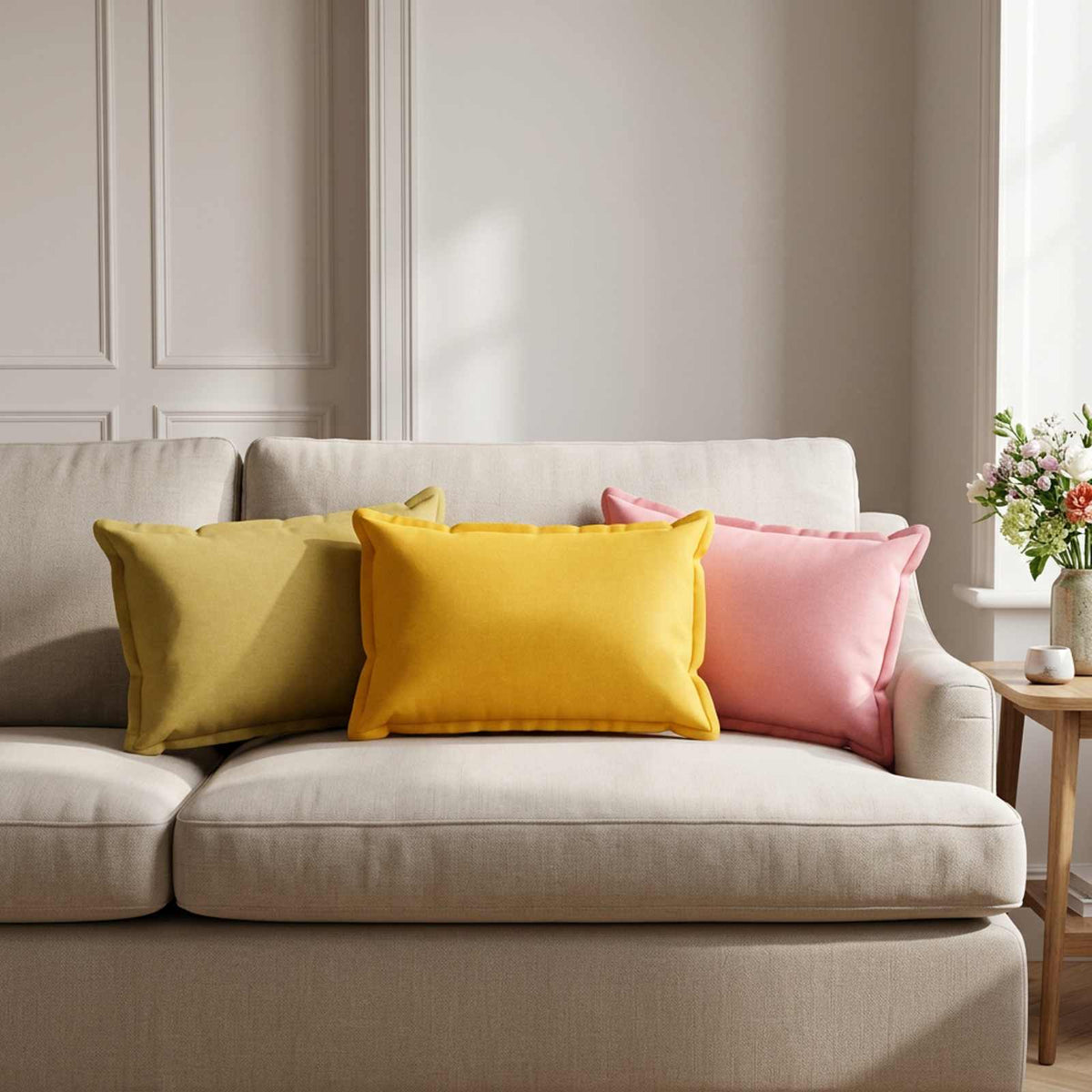 Throw Pillow 6 pcs HOUTEN Pink 40 x 60 cm Faux Linen