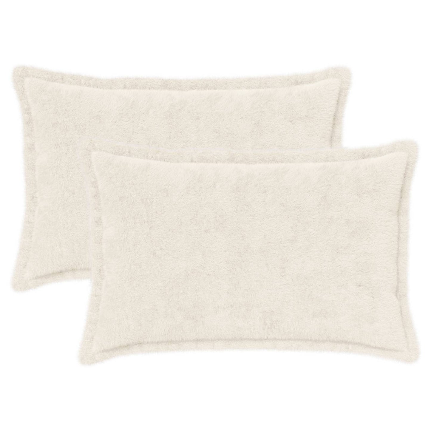 Cushion Cover 2 pcs HOUTEN White 30 x 50 cm Faux Rabbit Fur