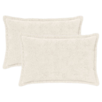 Cushion Cover 2 pcs HOUTEN White 30 x 50 cm Faux Rabbit Fur