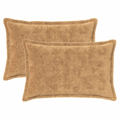 Cushion Cover 2 pcs HOUTEN Taupe 30 x 50 cm Faux Rabbit Fur