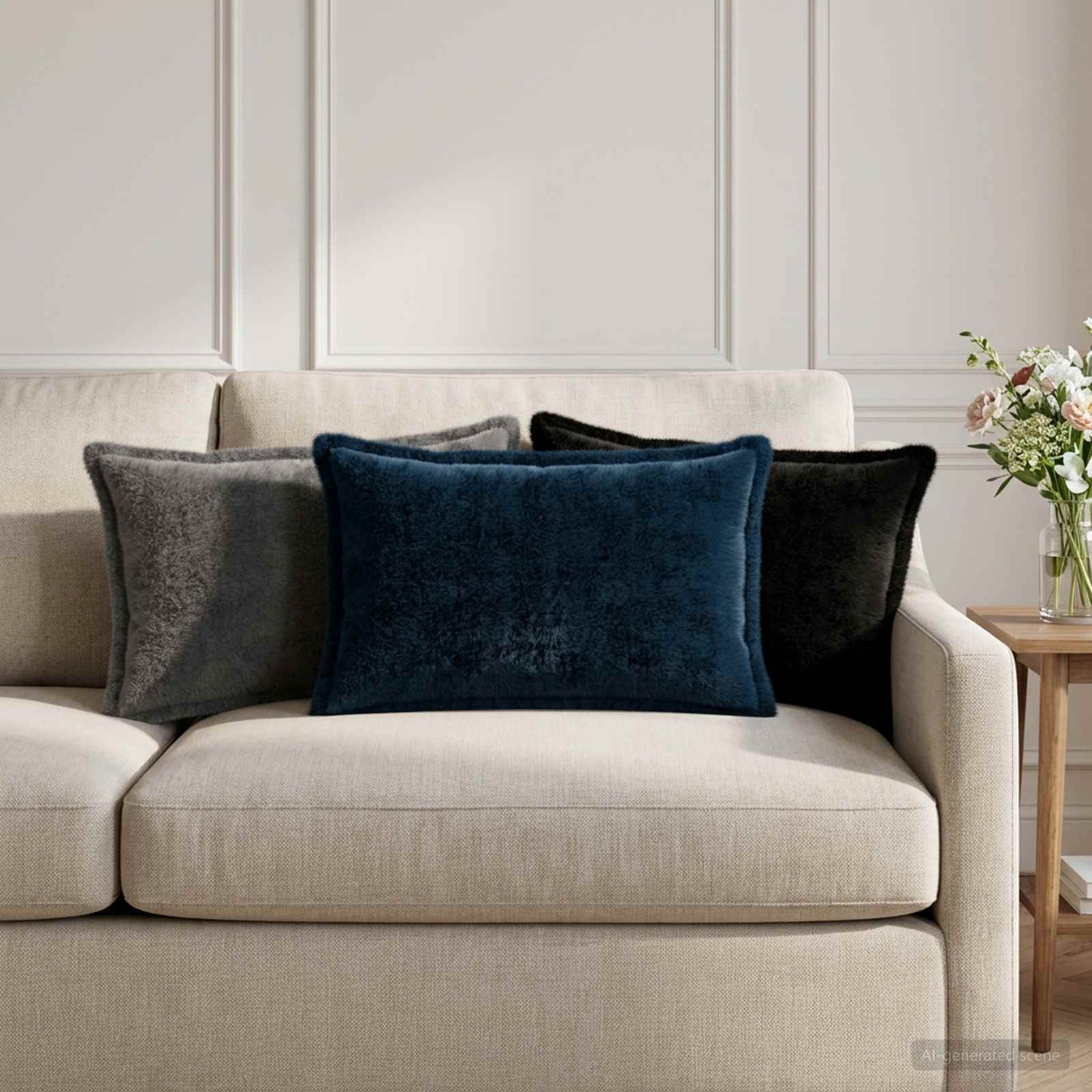 Cushion Cover 6 pcs HOUTEN Black 40 x 60 cm Faux Rabbit Fur