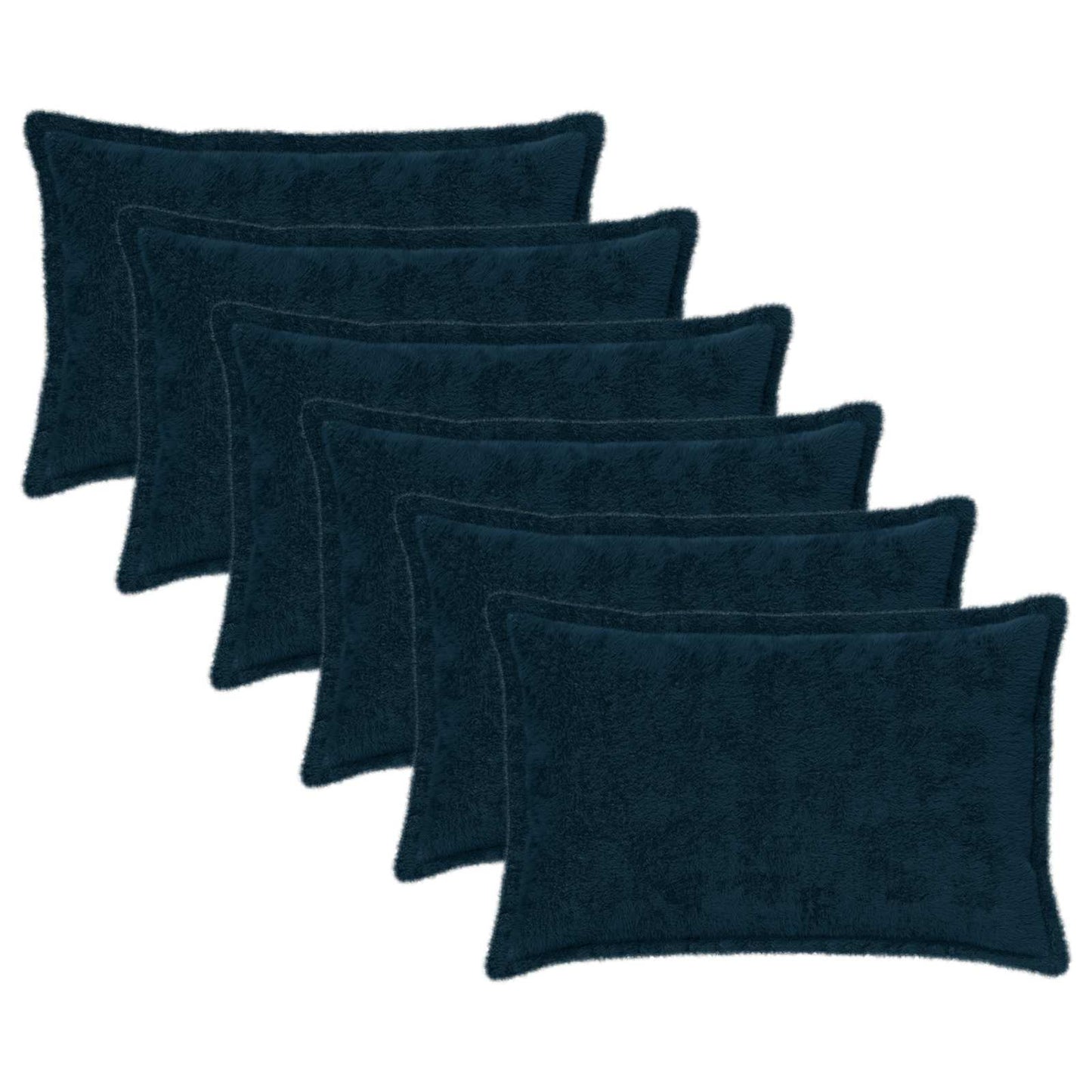Cushion Cover 6 pcs HOUTEN Navy Blue 30 x 50 cm Faux Rabbit Fur