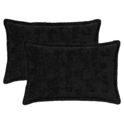 Cushion Cover 2 pcs HOUTEN Black 30 x 50 cm Faux Rabbit Fur