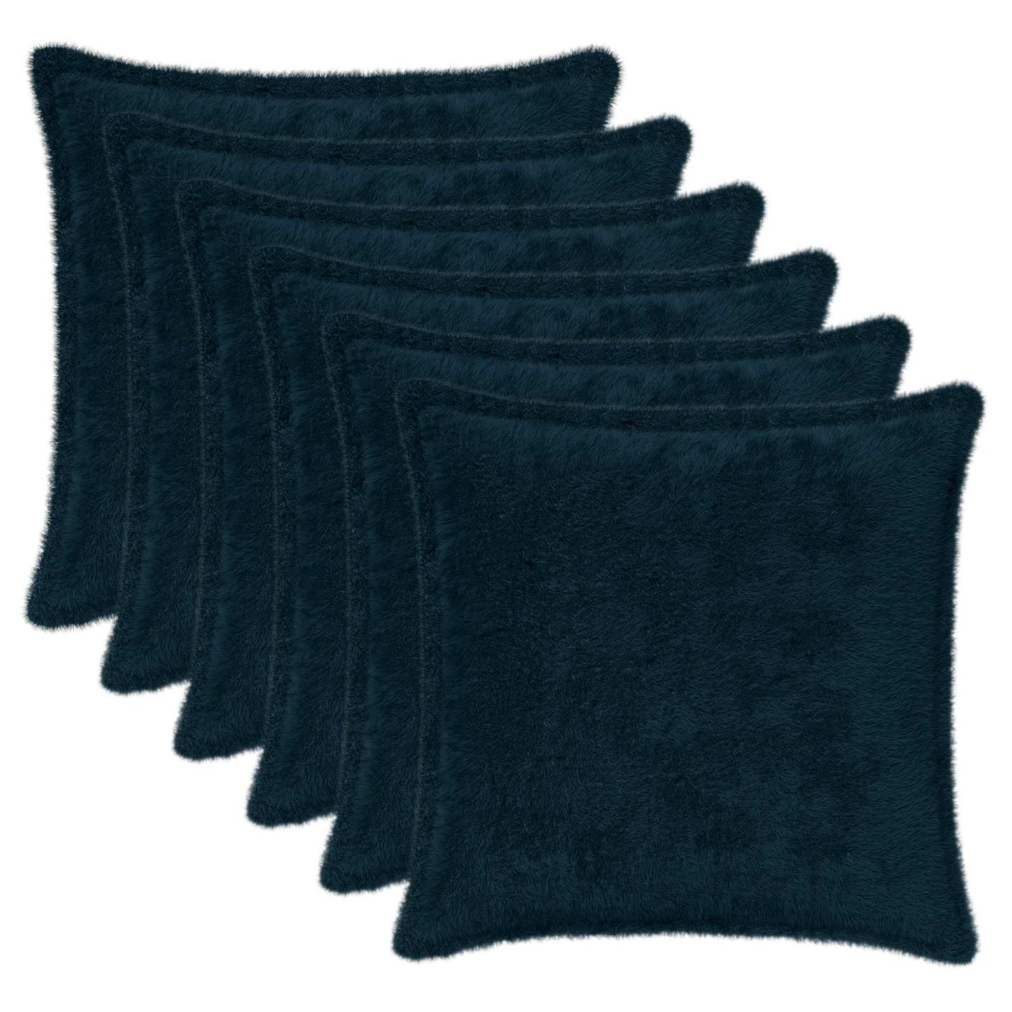 Cushion Cover 6 pcs HOUTEN Navy Blue 35 x 35 cm Faux Rabbit Fur