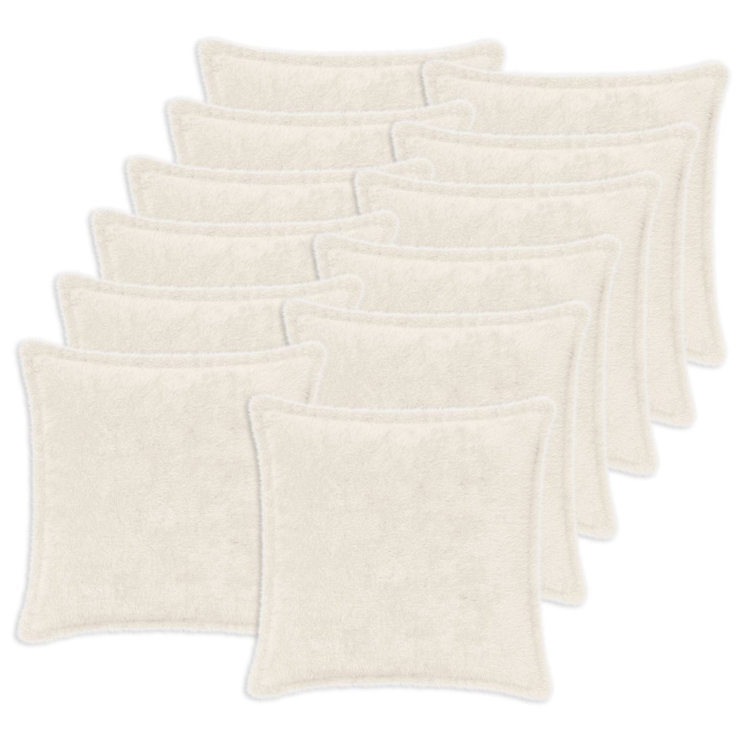 Cushion Cover 12 pcs HOUTEN White 40 x 40 cm Faux Rabbit Fur