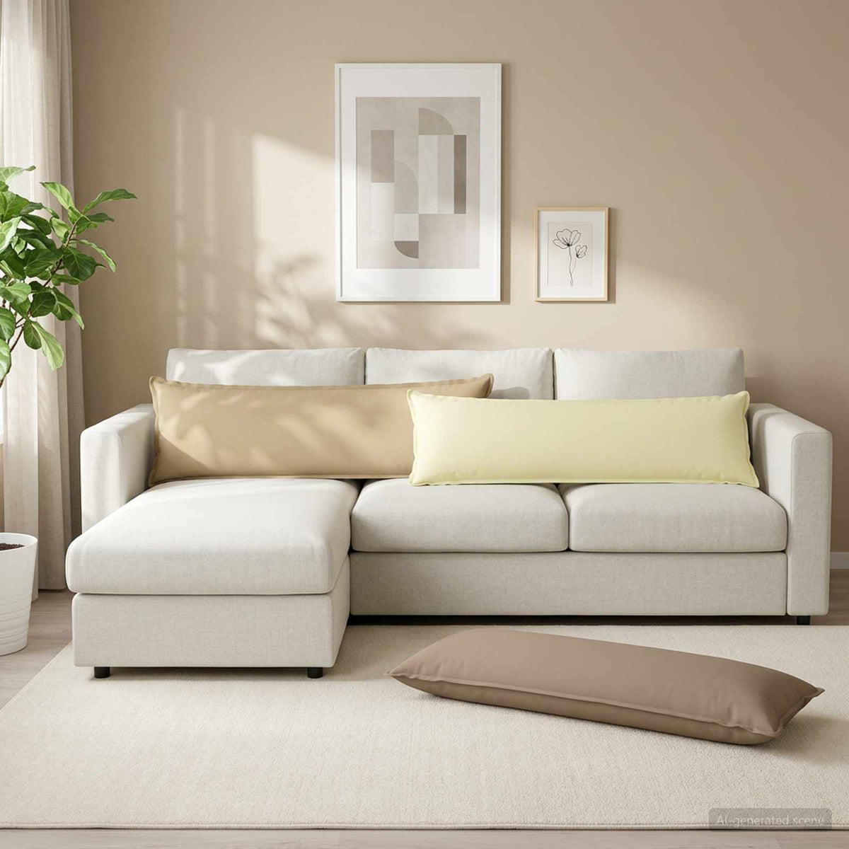Cushion with Pillow HOUTEN 2 pcs Cream Polyester