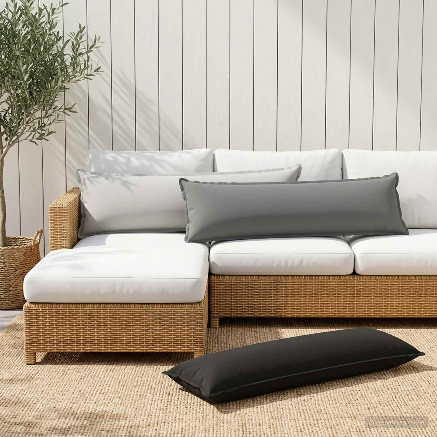 Cushion Cover 2 pcs HOUTEN Grey 40 x 145 cm Polyester