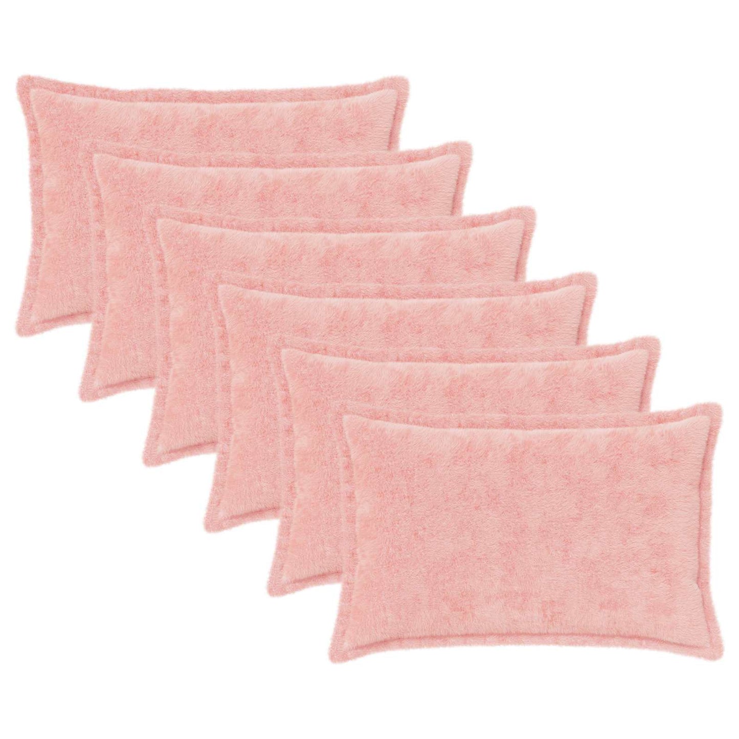 Cushion Cover 6 pcs HOUTEN Pink 40 x 60 cm Faux Rabbit Fur