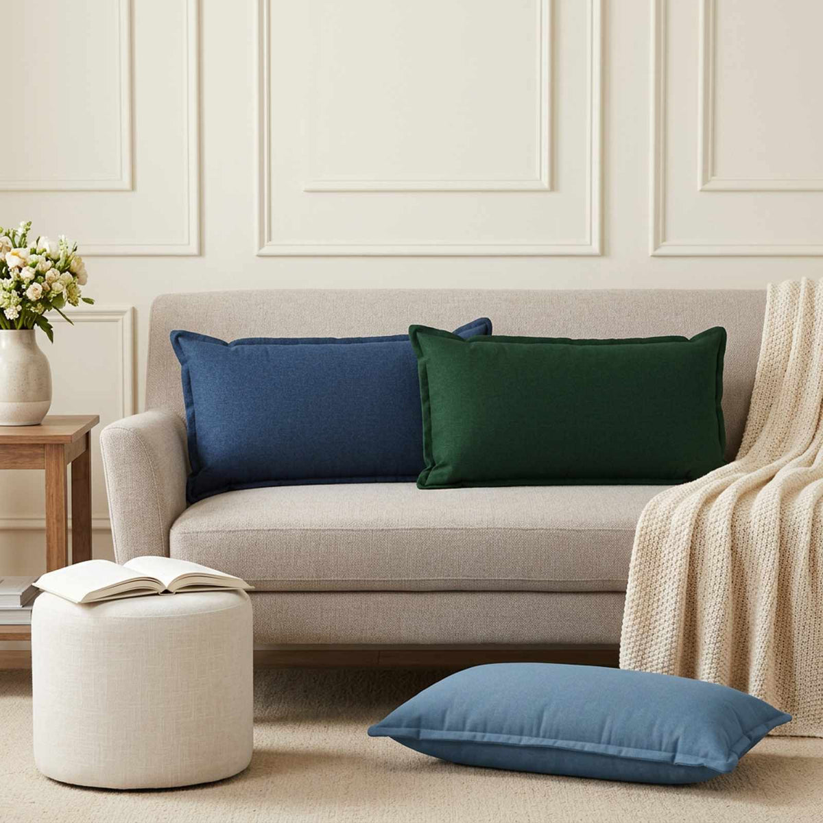 Throw Pillow 6 pcs HOUTEN Jeans Blue 40 x 80 cm Faux Linen