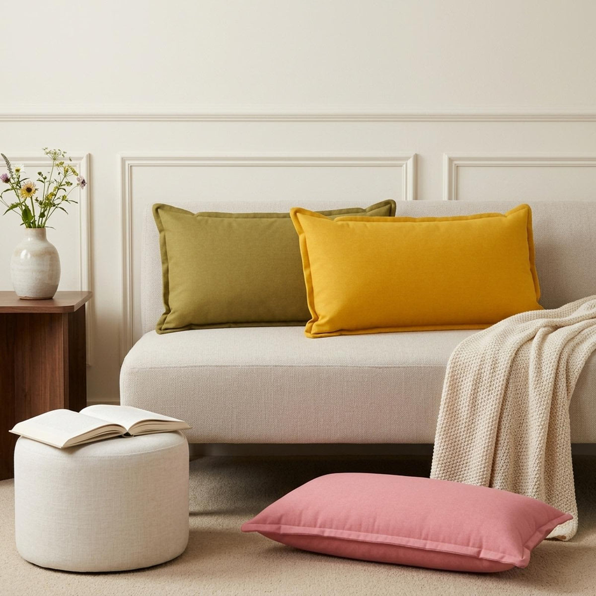 Throw Pillow 6 pcs HOUTEN Pink 40 x 80 cm Faux Linen