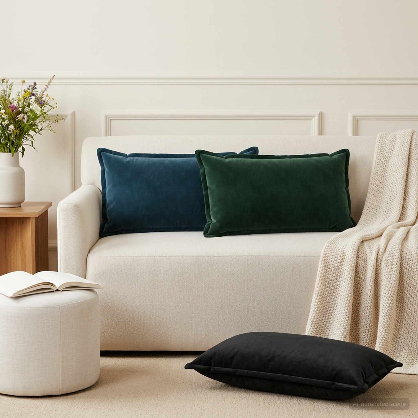 Cushion with Pillow HOUTEN 12 pcs Black Velvet