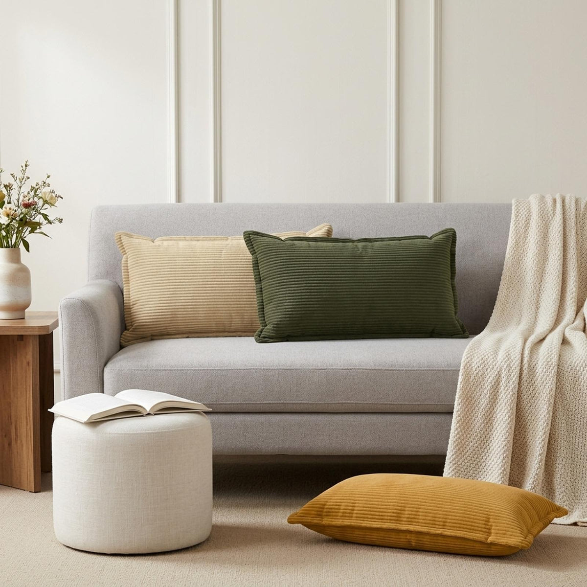 Cushion Cover 12 pcs HOUTEN Green 40 x 80 cm Corduroy