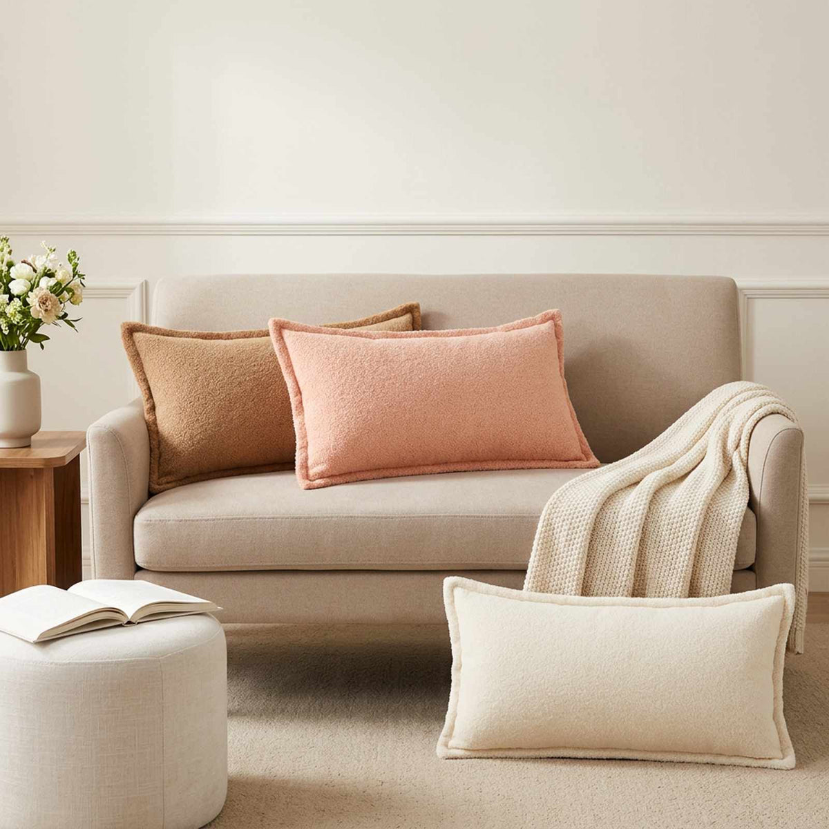 Cushion Cover 12 pcs HOUTEN Cream 40 x 80 cm Bouclé