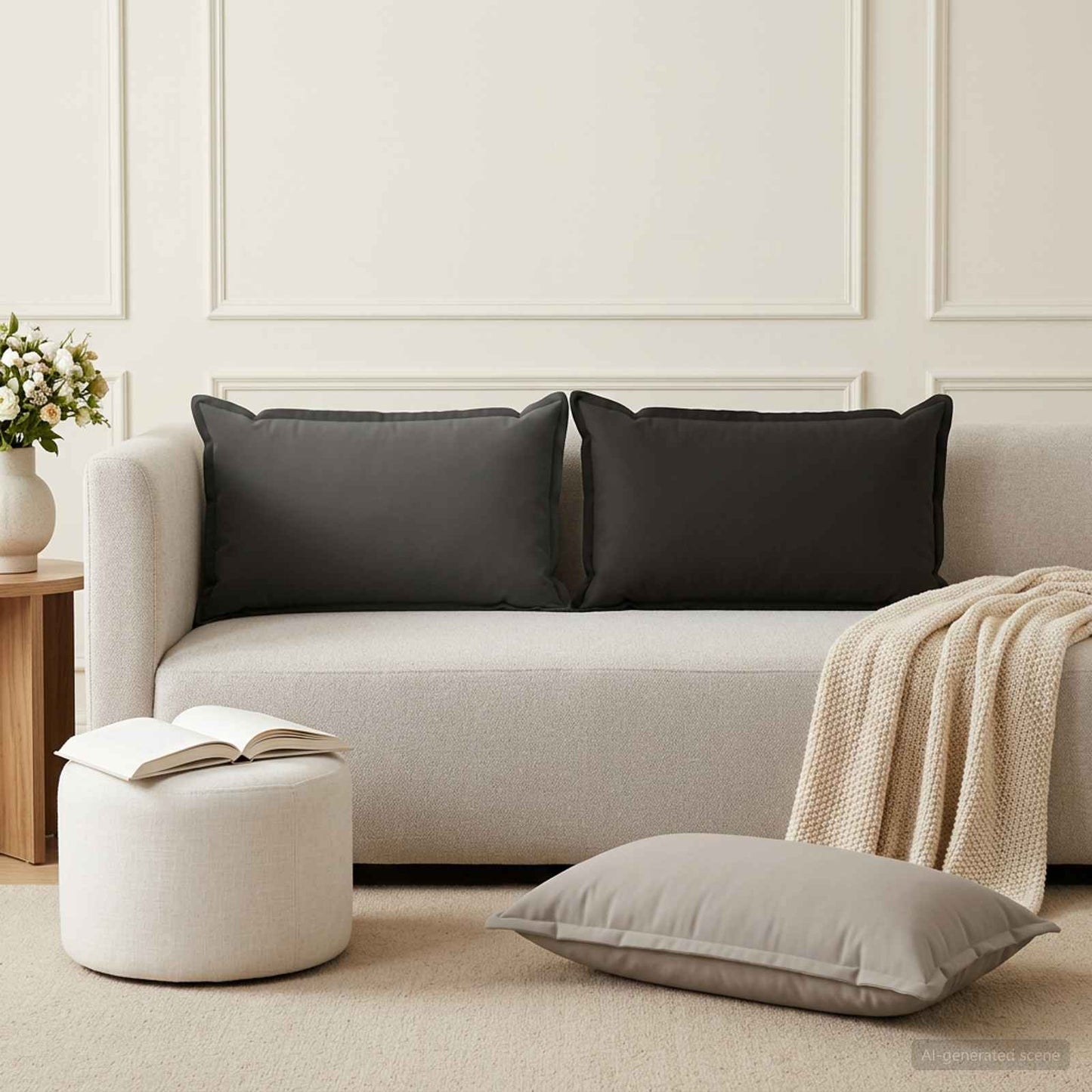 Cushion Cover 12 pcs HOUTEN Anthracite 40 x 80 cm Polyester