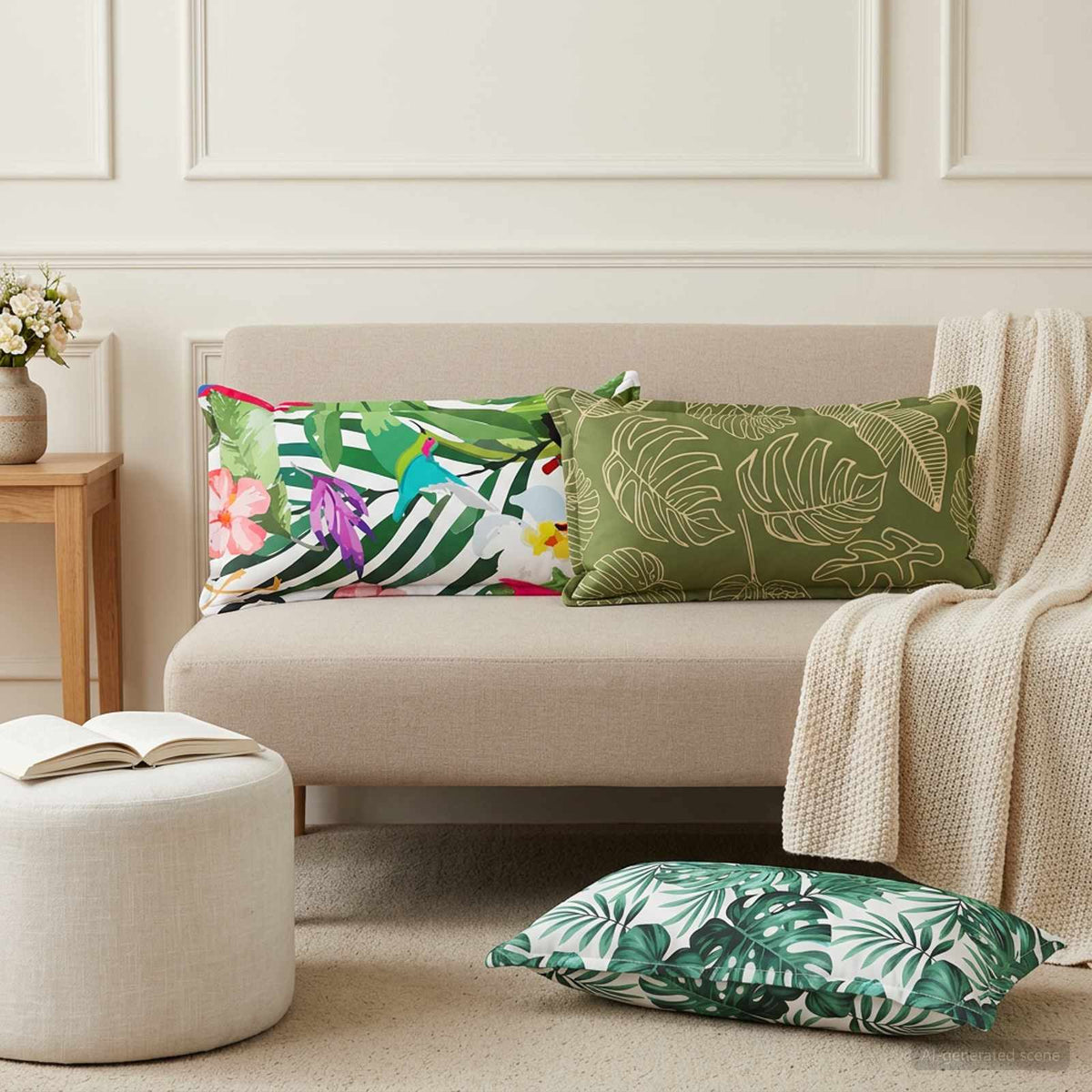 Cushion Leaf with Pillow HOUTEN 6 pcs Leaf Pattern Polyester
