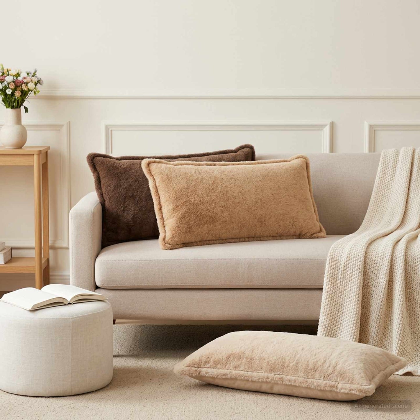 Cushion Cover 6 pcs HOUTEN Taupe 40 x 80 cm Faux Rabbit Fur