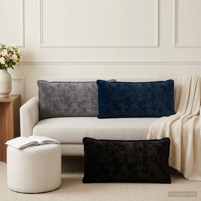 Cushion Cover 6 pcs HOUTEN Navy Blue 40 x 70 cm Faux Rabbit Fur