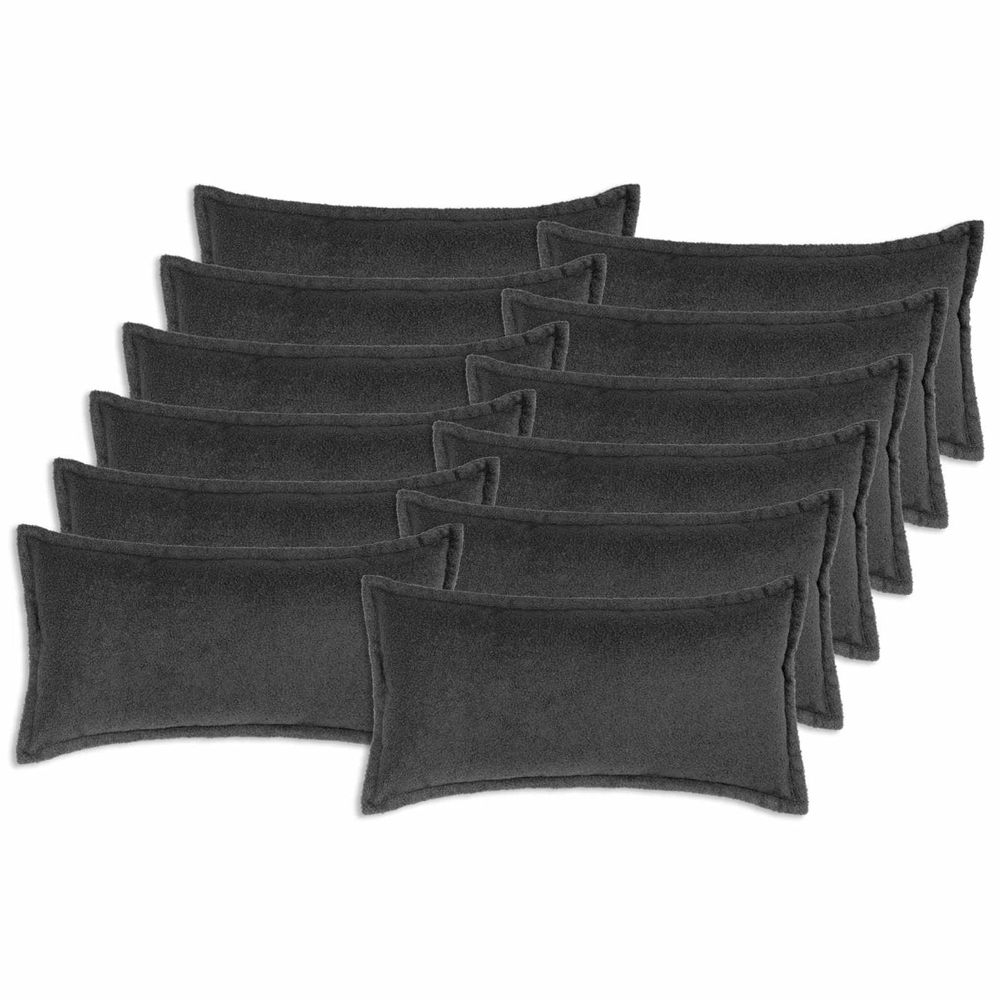 Cushion Cover 12 pcs HOUTEN Dark Grey 40 x 80 cm Bouclé
