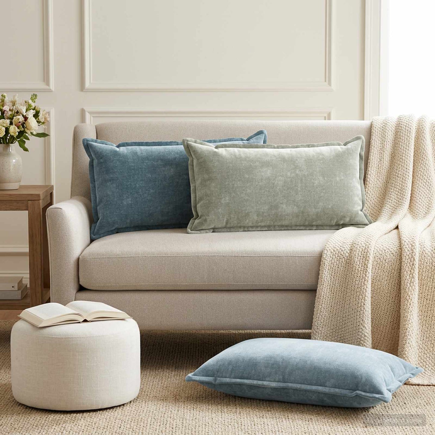 Cushion Cover 6 pcs HOUTEN Blue 40 x 80 cm Chenille Fabric