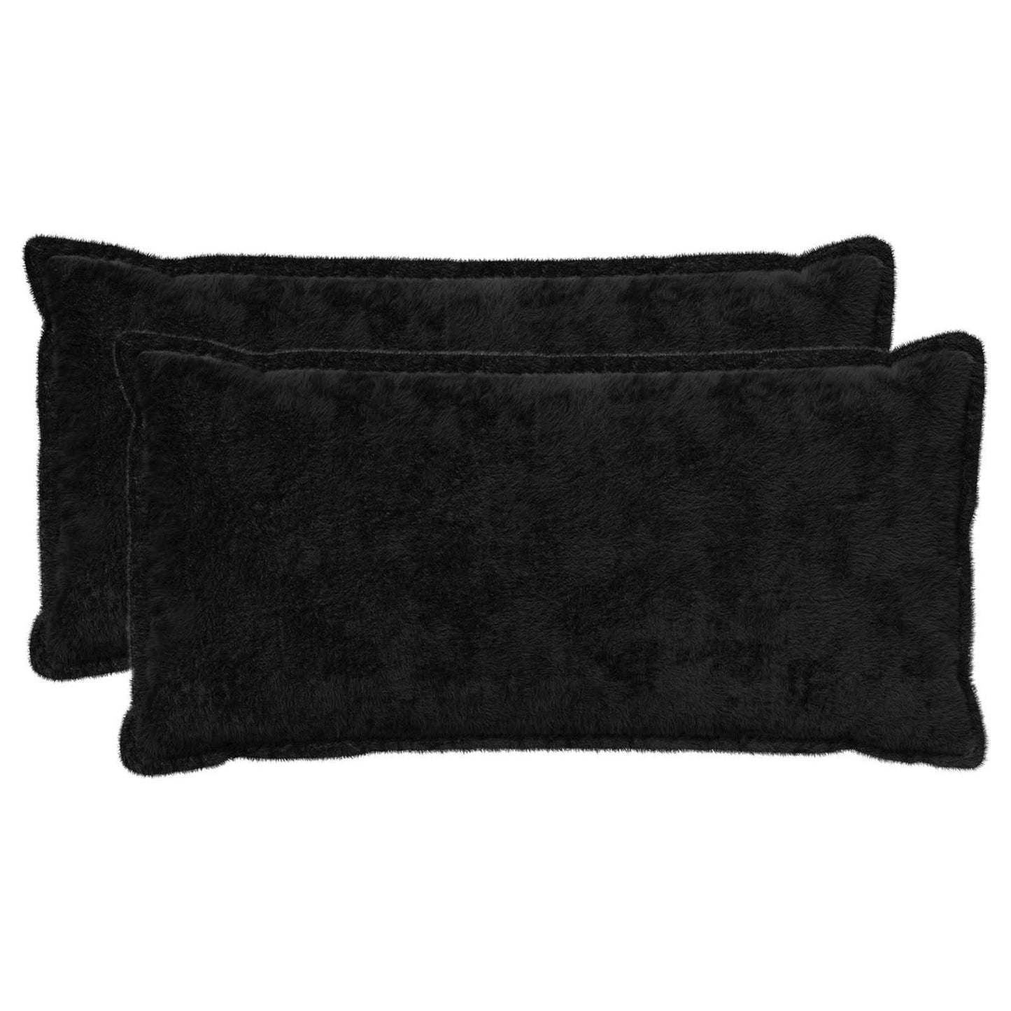 Cushion Cover 2 pcs HOUTEN Black 40 x 80 cm Faux Rabbit Fur