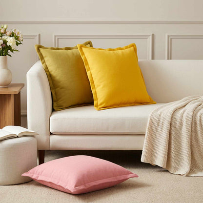 Throw Pillow 12 pcs HOUTEN Light Yellow 45 x 45 cm Faux Linen