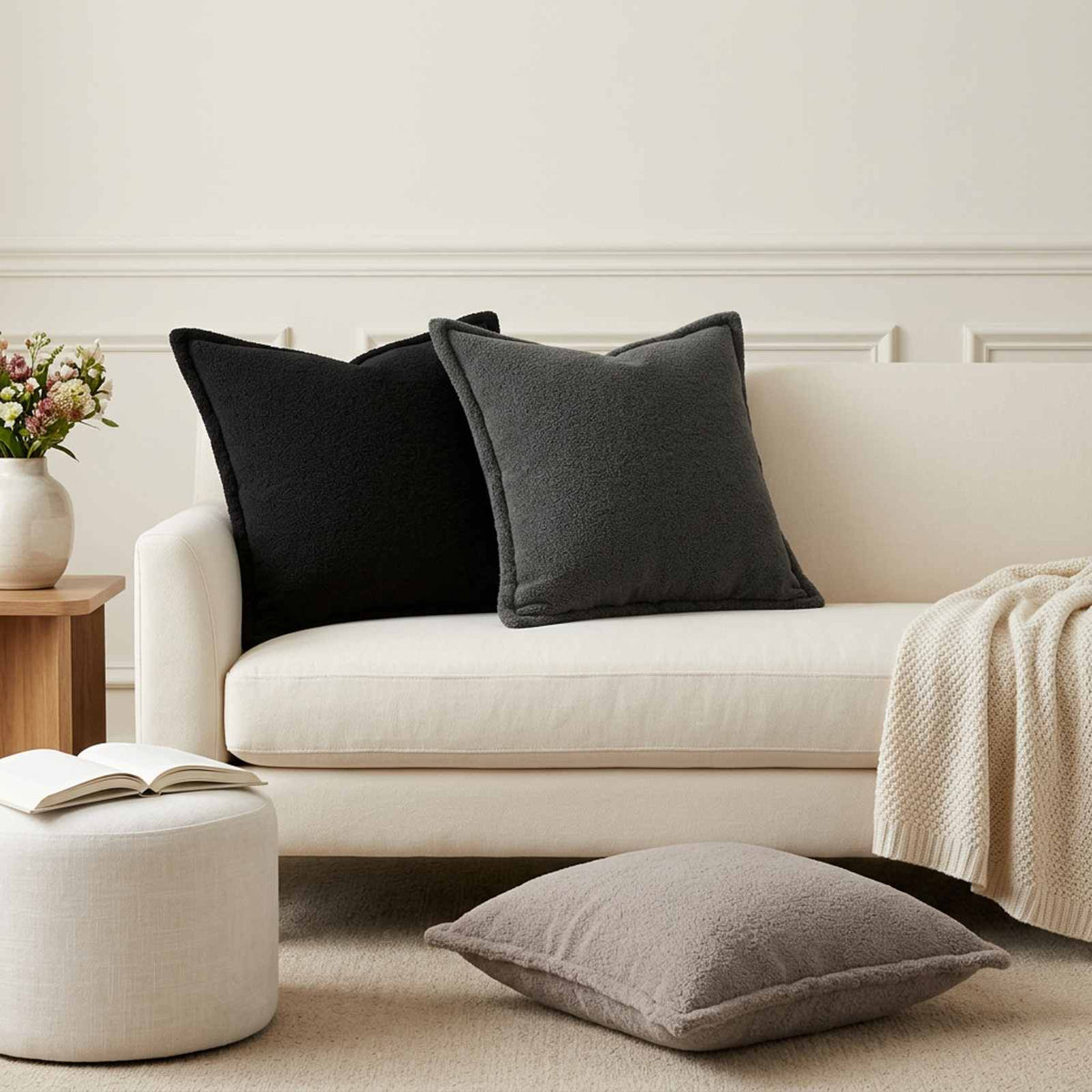 Cushion Cover 12 pcs HOUTEN Black 45 x 45 cm Bouclé