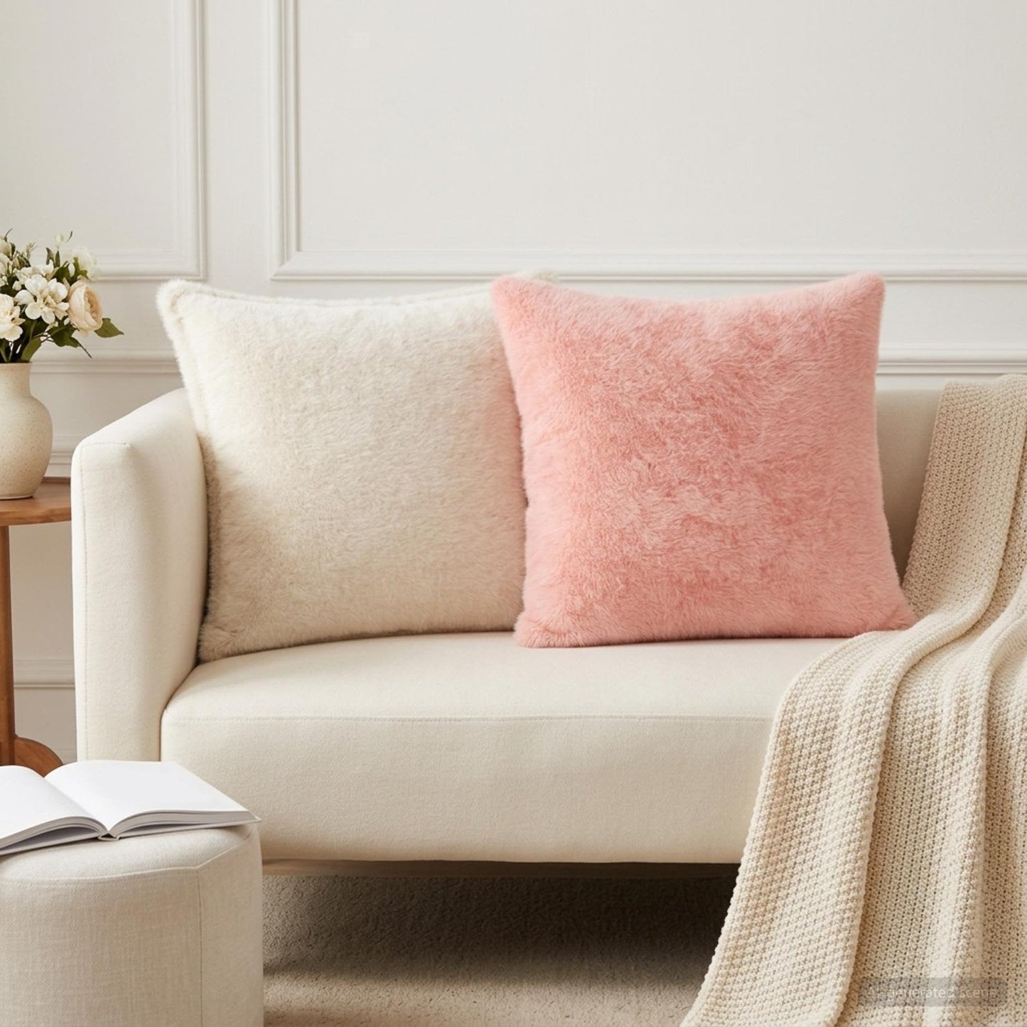 Cushion Cover 6 pcs HOUTEN White 45 x 45 cm Faux Rabbit Fur