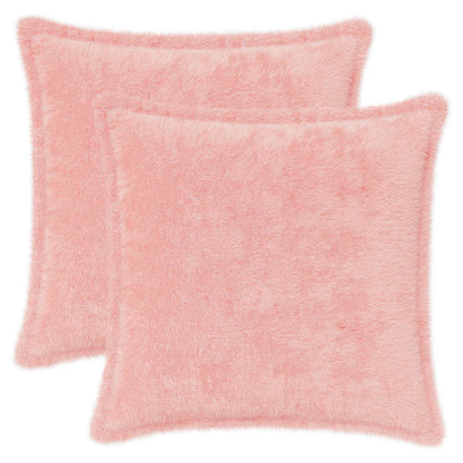 Cushion Cover 2 pcs HOUTEN Pink 45 x 45 cm Faux Rabbit Fur