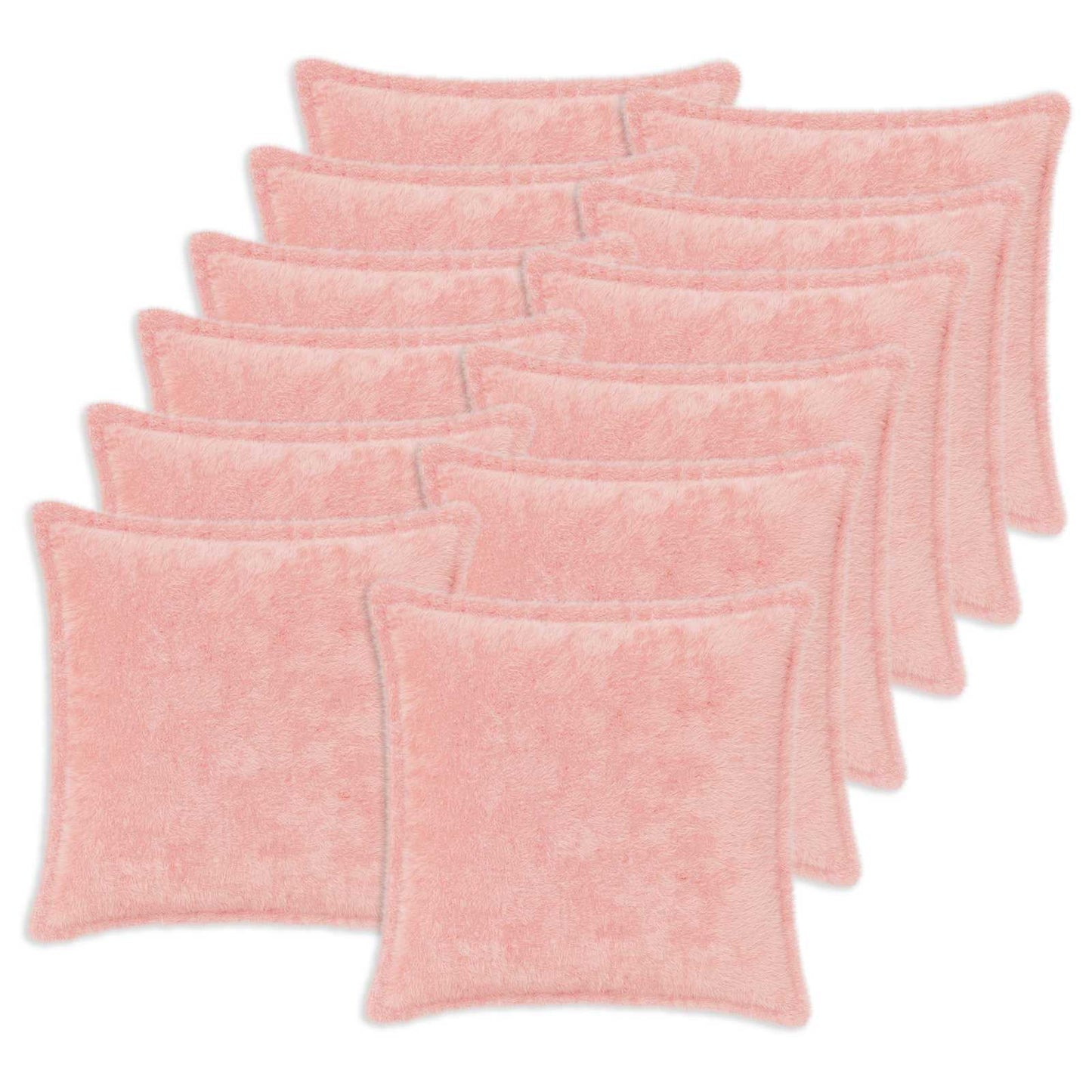 Cushion Cover 12 pcs HOUTEN Pink 45 x 45 cm Faux Rabbit Fur