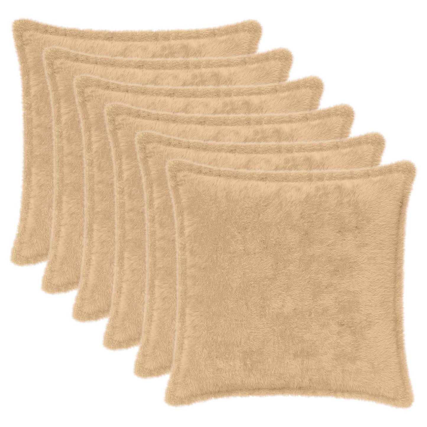 Cushion Cover 6 pcs HOUTEN Cream 50 x 50 cm Faux Rabbit Fur