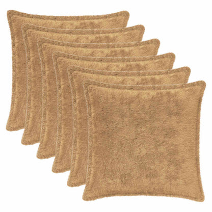 Cushion Cover 6 pcs HOUTEN Taupe 50 x 50 cm Faux Rabbit Fur