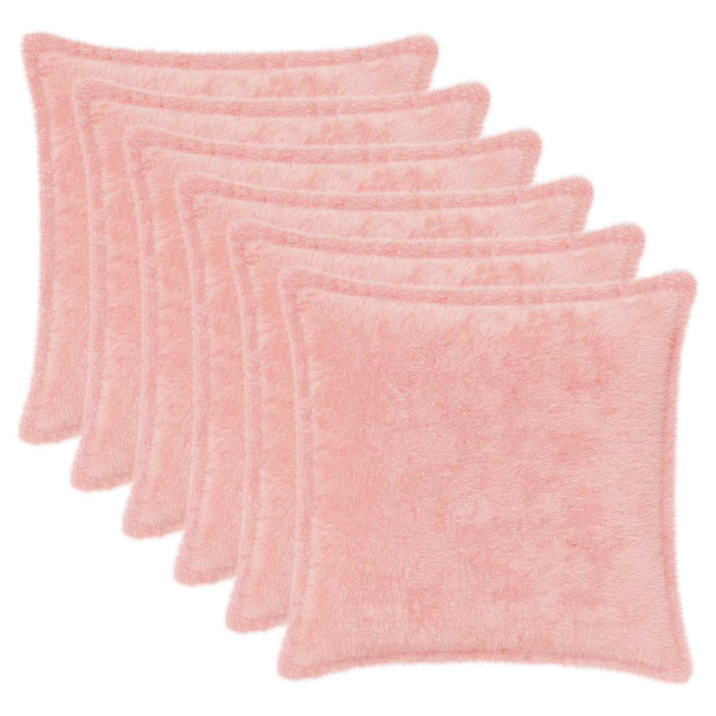 Cushion Cover 6 pcs HOUTEN Pink 50 x 50 cm Faux Rabbit Fur