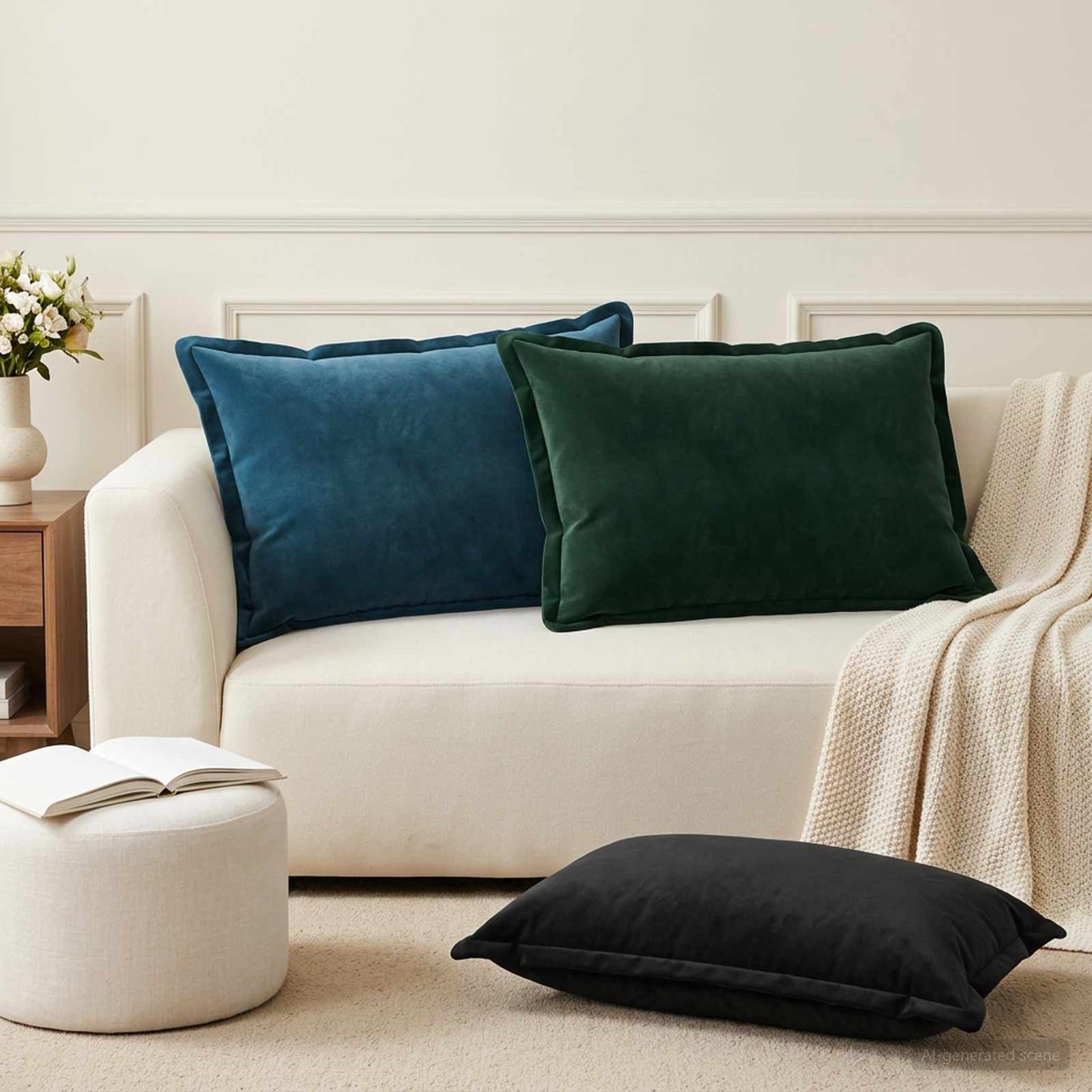 Cushion Cover 6 pcs HOUTEN Black 50 x 70 cm Velvet