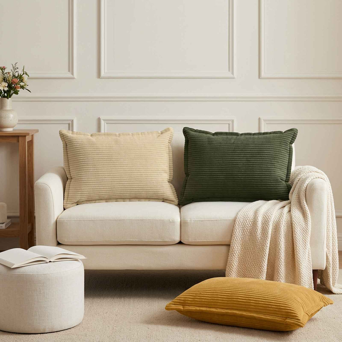 Cushion Cover 6 pcs HOUTEN Green 50 x 80 cm Corduroy