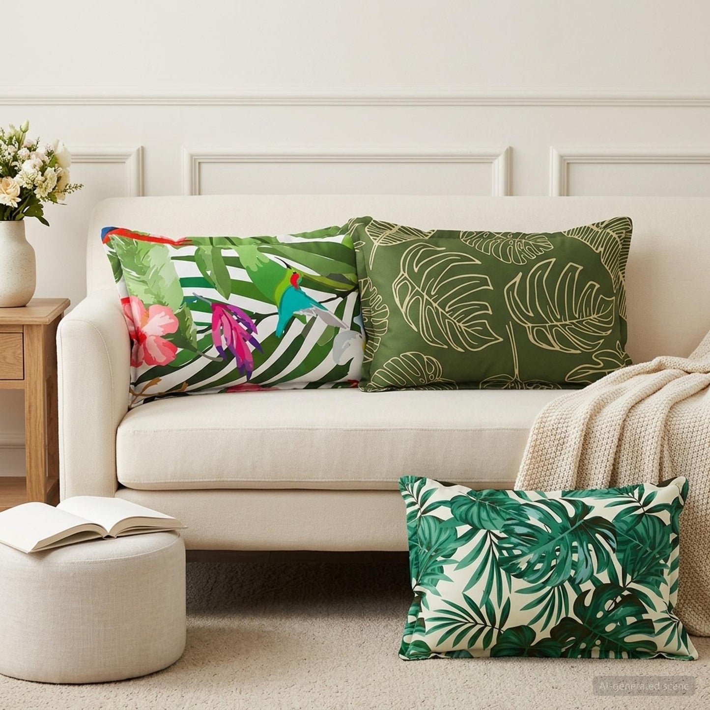 Cushion Cover 6 pcs HOUTEN Leaf Pattern 50 x 70 cm Polyester