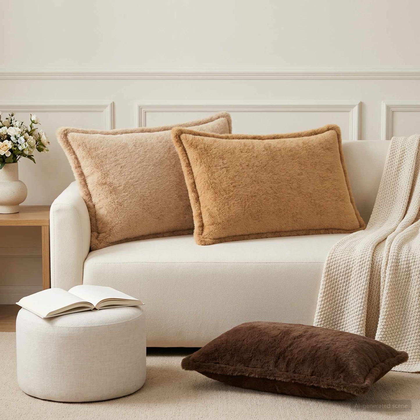 Cushion Cover 6 pcs HOUTEN Taupe 50 x 70 cm Faux Rabbit Fur