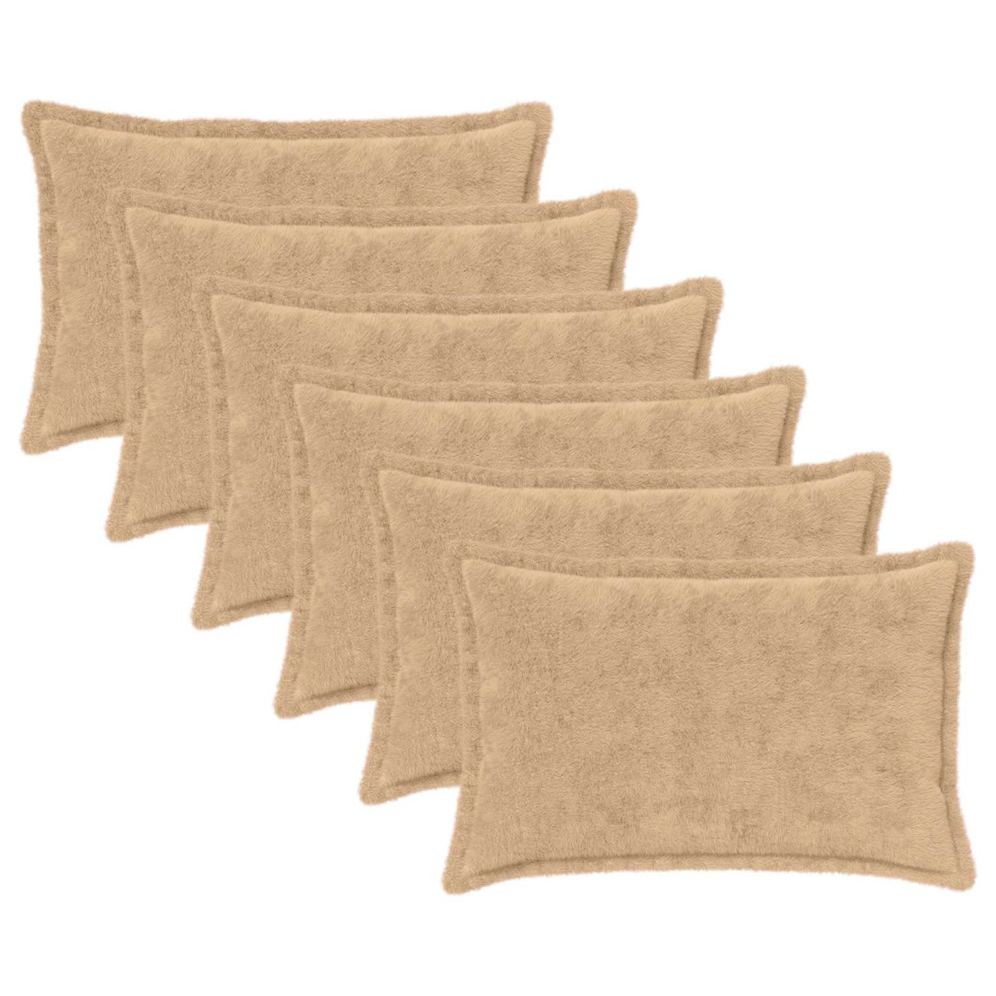 Cushion Cover 6 pcs HOUTEN Cream 50 x 70 cm Faux Rabbit Fur