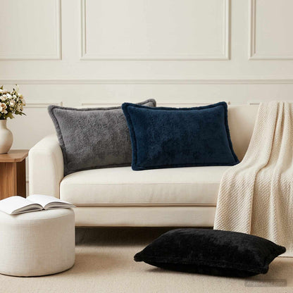 Cushion Cover 6 pcs HOUTEN Navy Blue 50 x 75 cm Faux Rabbit Fur