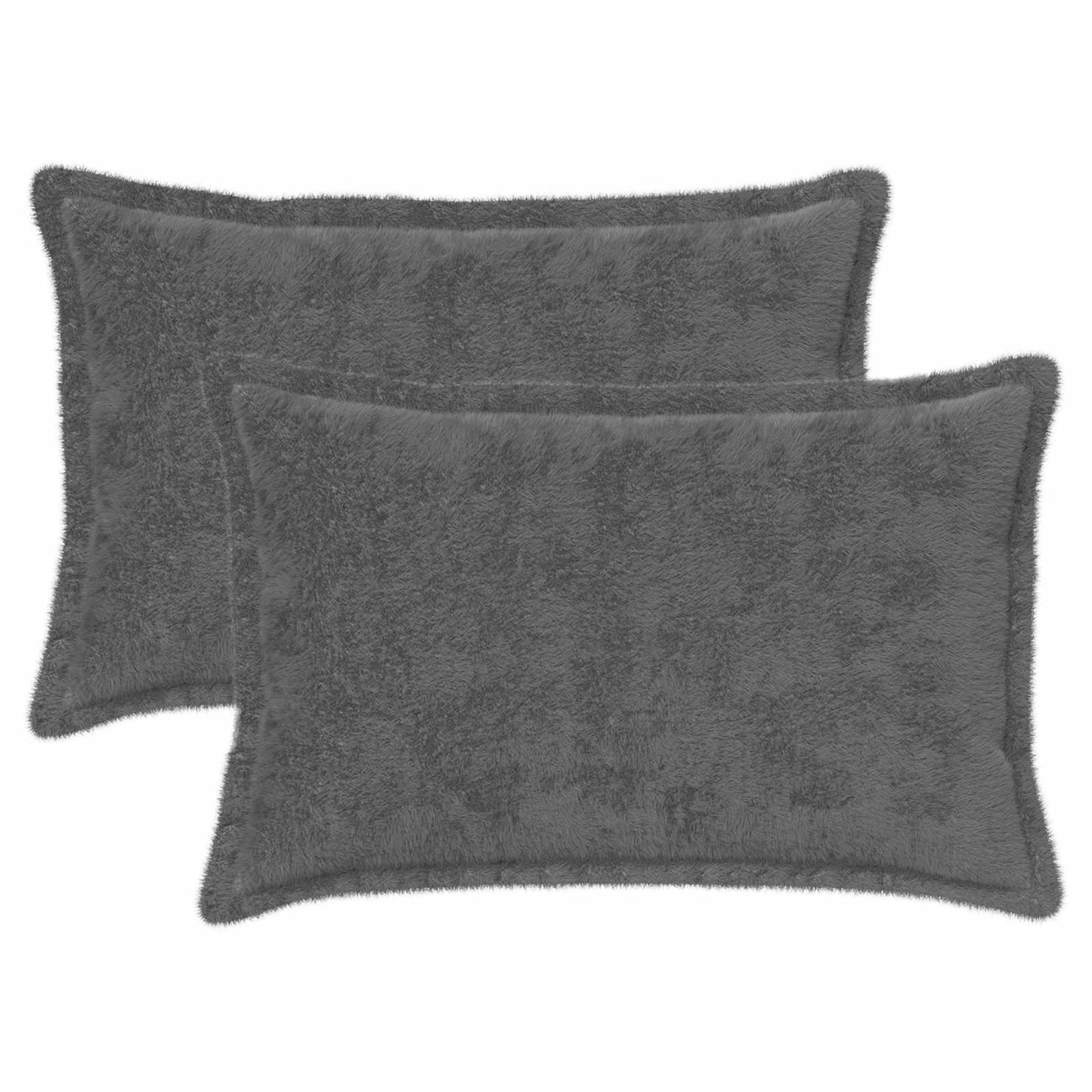 Cushion Cover 2 pcs HOUTEN Dark Grey 50 x 70 cm Faux Rabbit Fur