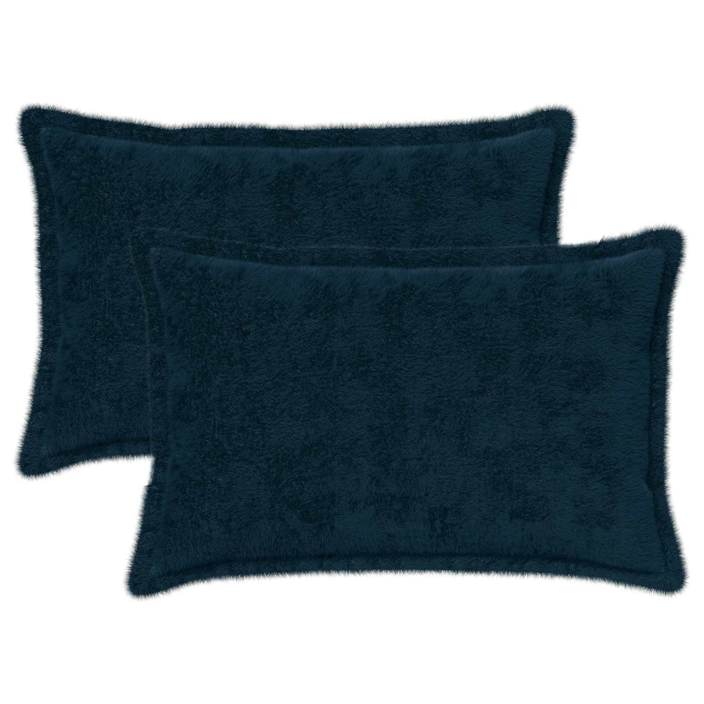 Cushion Cover 2 pcs HOUTEN Navy Blue 50 x 70 cm Faux Rabbit Fur