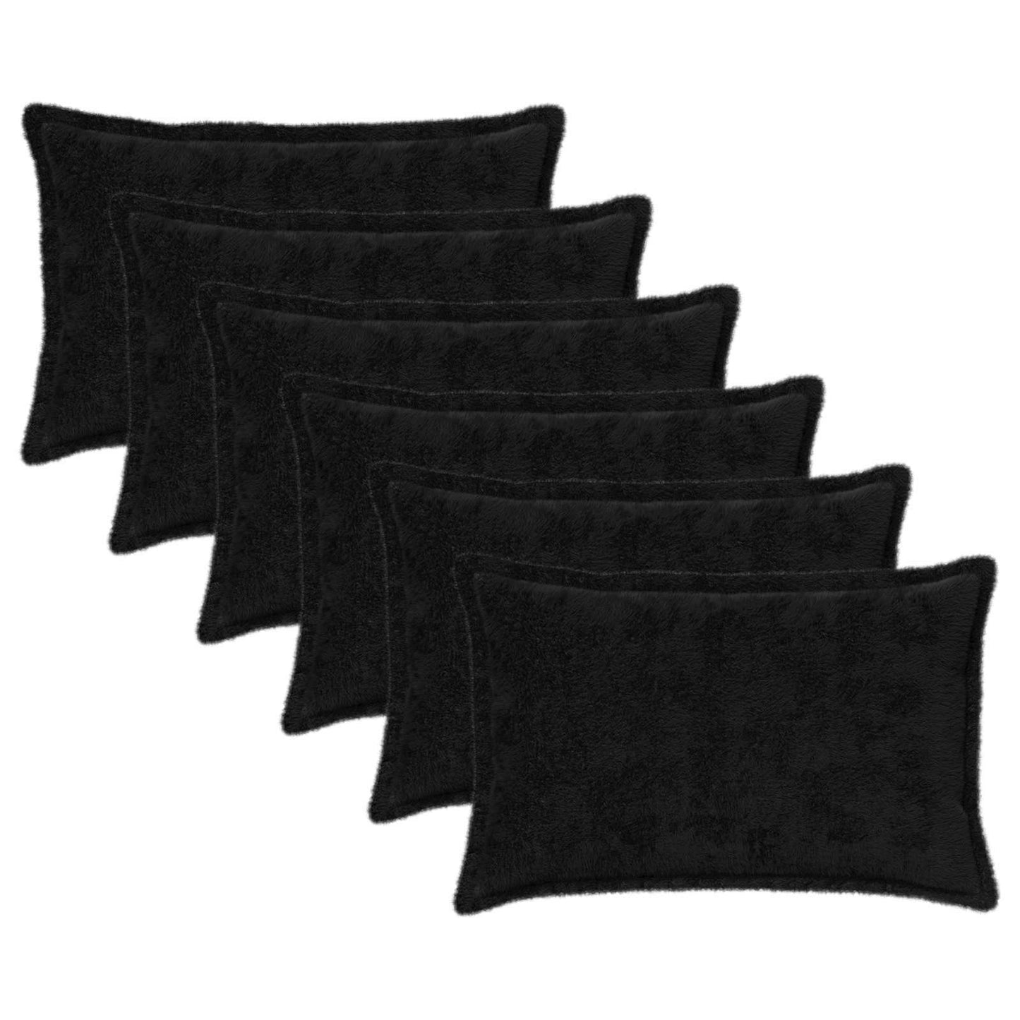 Cushion Cover 6 pcs HOUTEN Black 50 x 70 cm Faux Rabbit Fur
