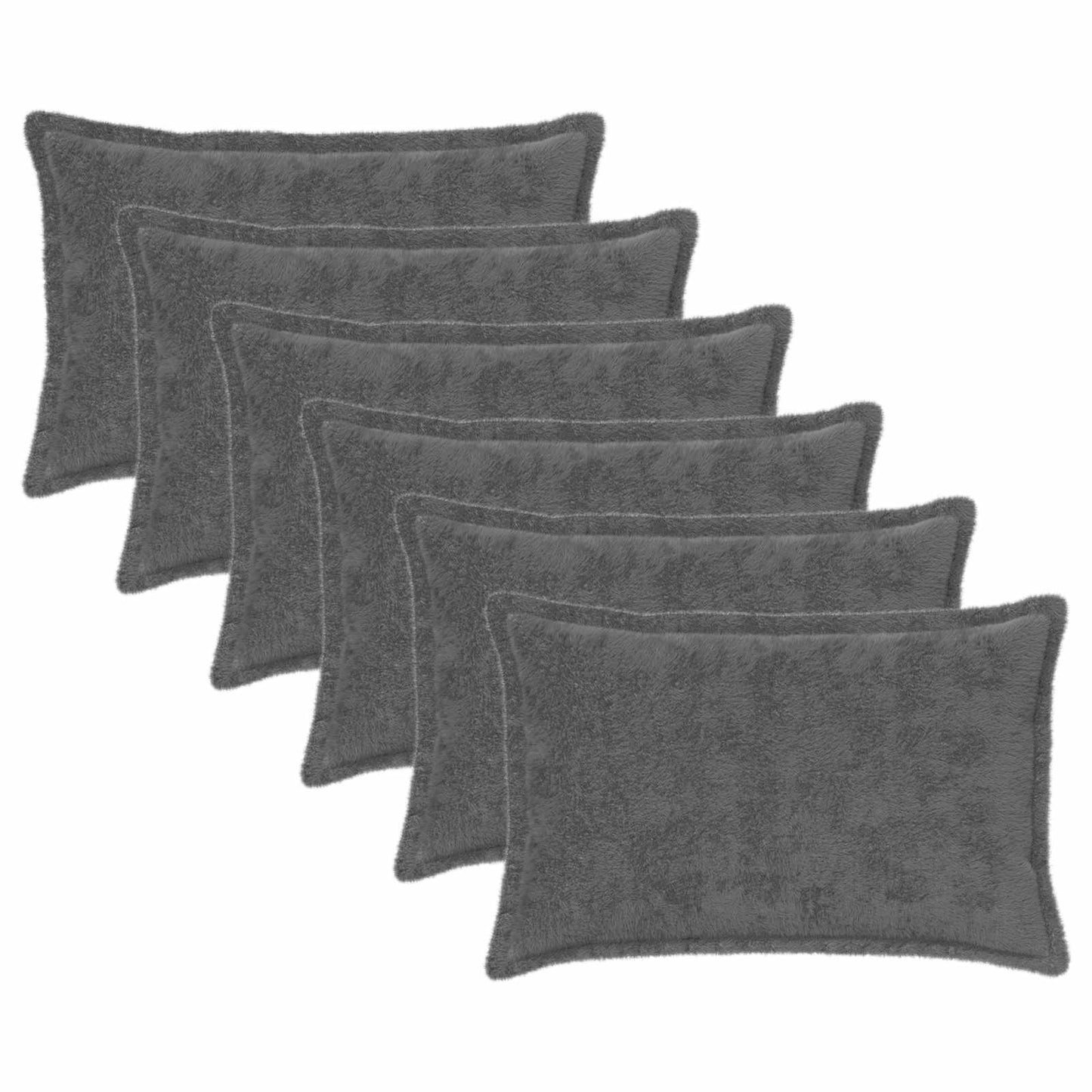 Cushion Cover 6 pcs HOUTEN Dark Grey 50 x 75 cm Faux Rabbit Fur