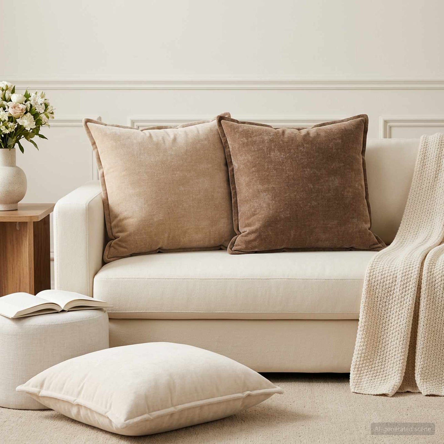 Cushion Cover 2 pcs HOUTEN Brown 55 x 55 cm Chenille Fabric